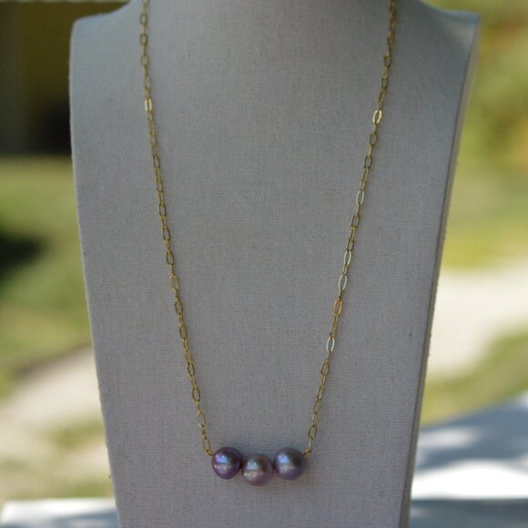 22" Natural Purple Edison Pearl Necklace – Gold Plated Chain - Picture 6 of 7